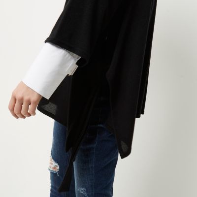 Black 3/4 sleeve tie kimono cardigan